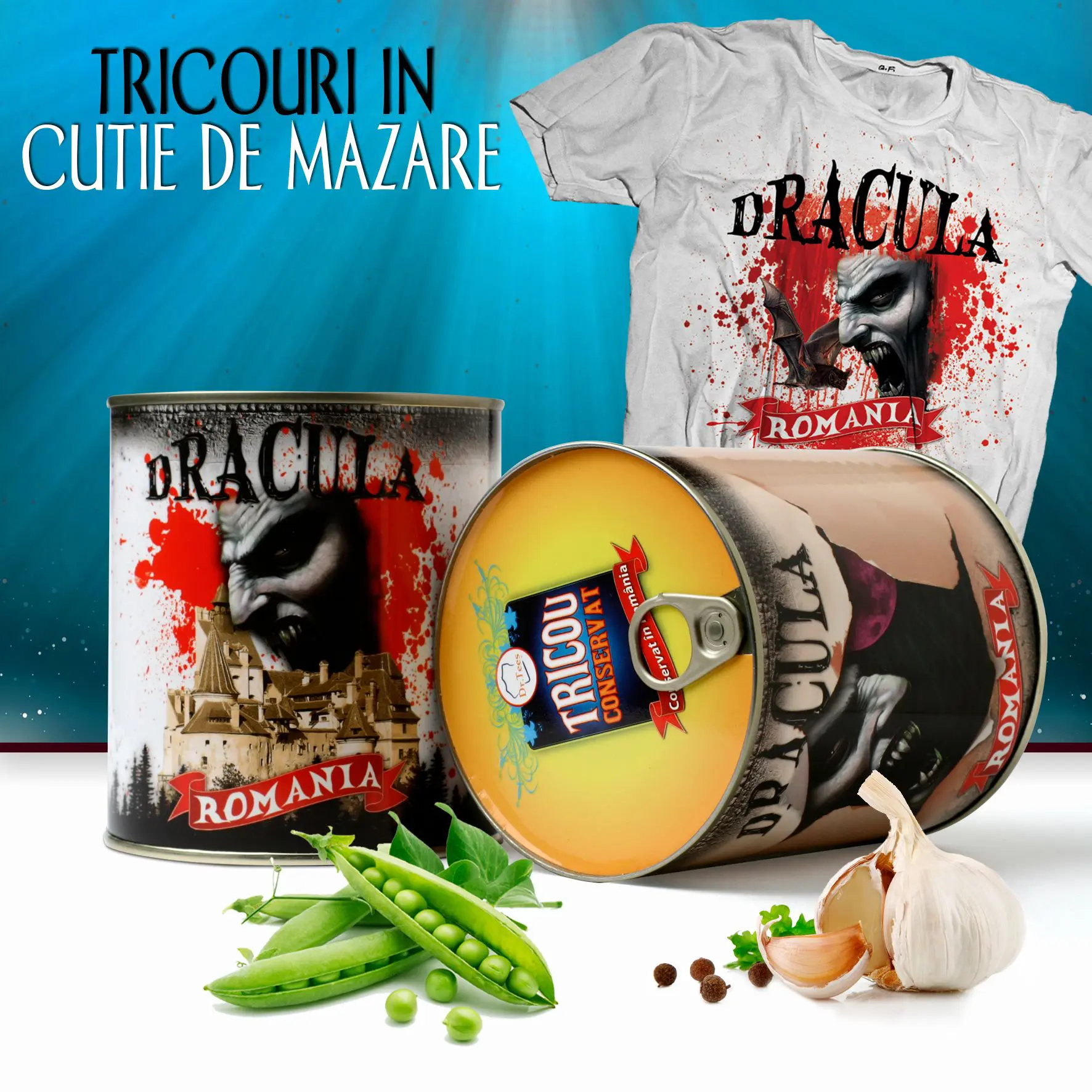 Tricouri conservate in cutie de mazare